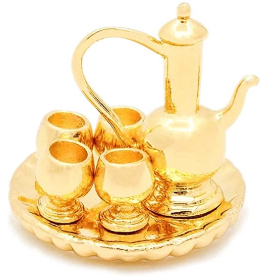Tingacraft 1:12 Miniature Arabic Wine Pitcher 4Pcs Beer Glasses Cups Dollhouse Kitchen Food Accessories