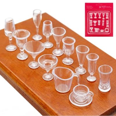 Odoria 1:12 Miniature Beer Wine Champagne Cocktail Glasses Ice Cream Cups 14Pcs Dollhouse Kitchen Food Accessories